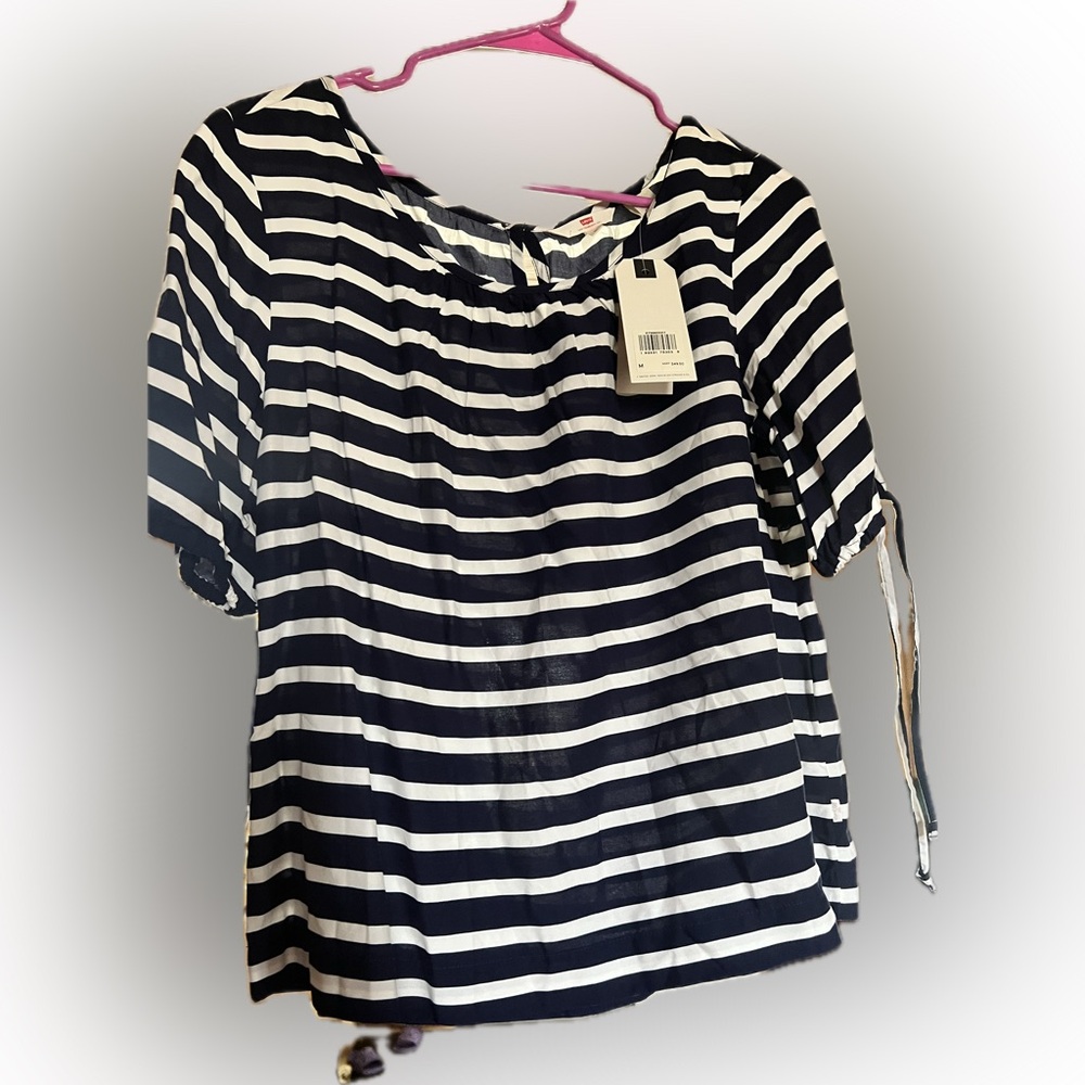 Navy and White Striped Women's Top